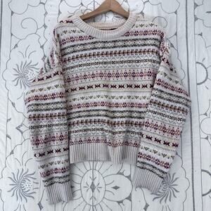 American Eagle Fair Isle Knit Sweater – Neutral Cream Multi – Women’s Large